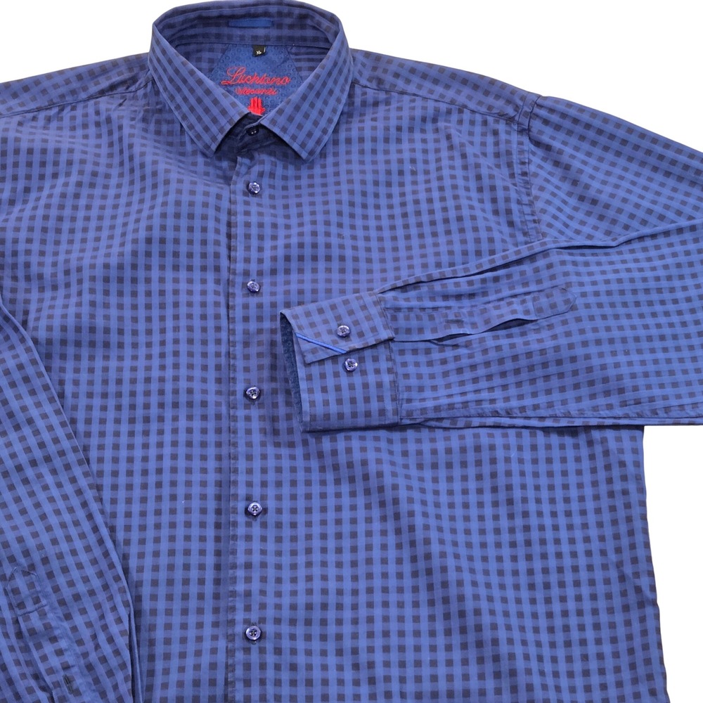 Luchiano Visconti Mens XL Blue Checkered Long Sleeve Button Down Shirt‎